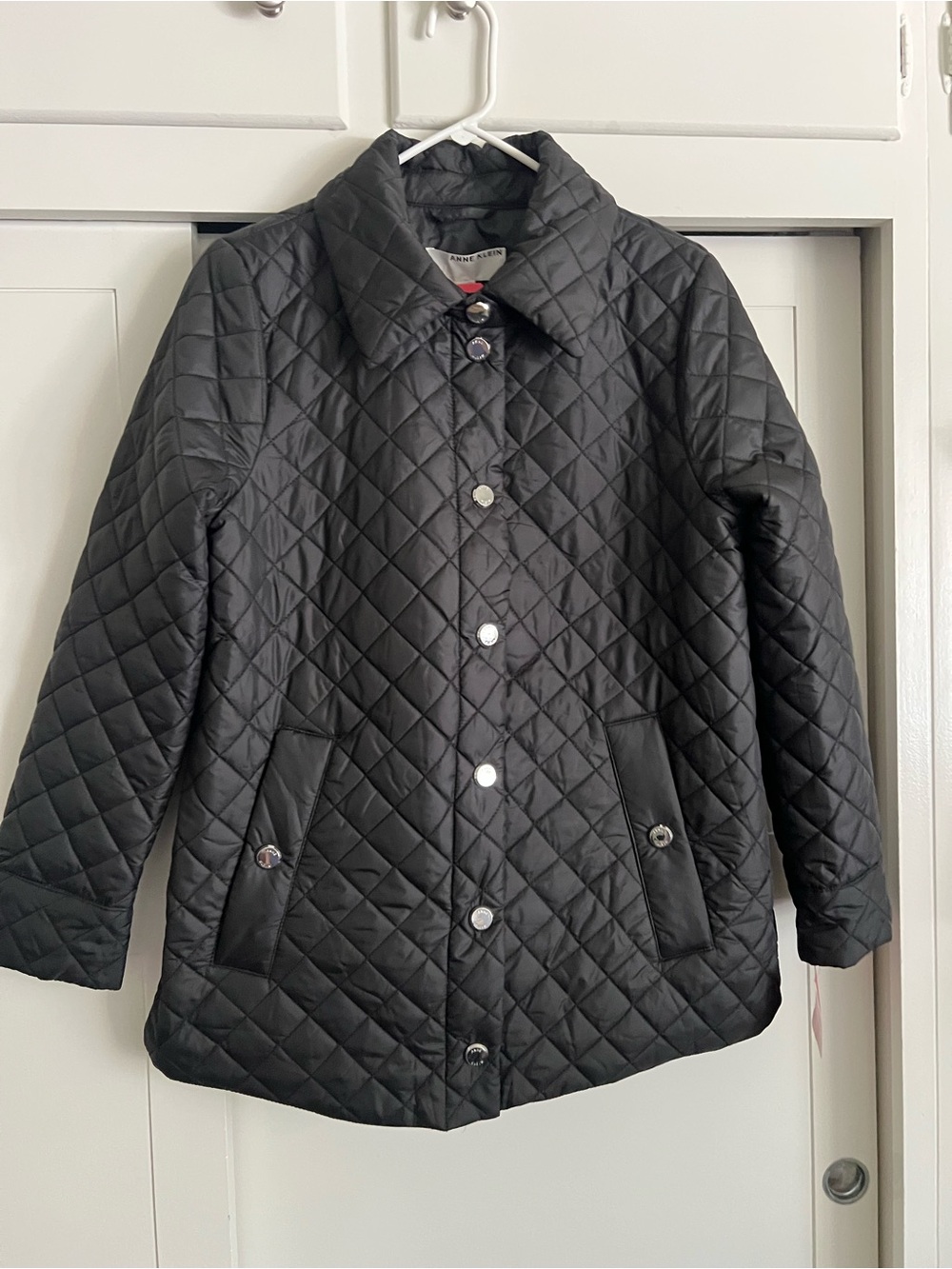 NWT Anne Klein Women M Side Slit Puffer Quilt Jacket Black Snap Button MidWeight